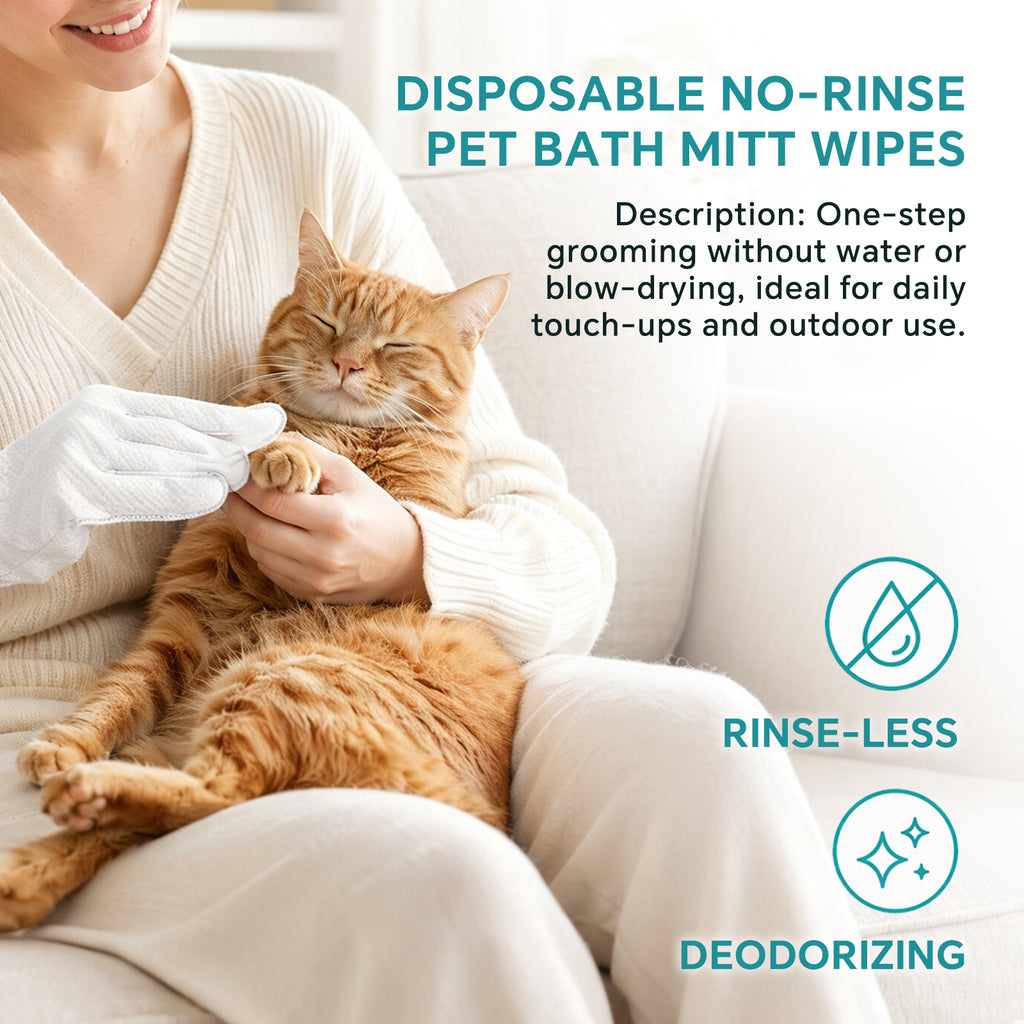 Rinse Free Dog Shampoo Mitts, Pet Glove Wipes for Dogs & Cats, Portable Pet Bathing Gloves, Rinse Free Shampoo Mittens for Paws and Body