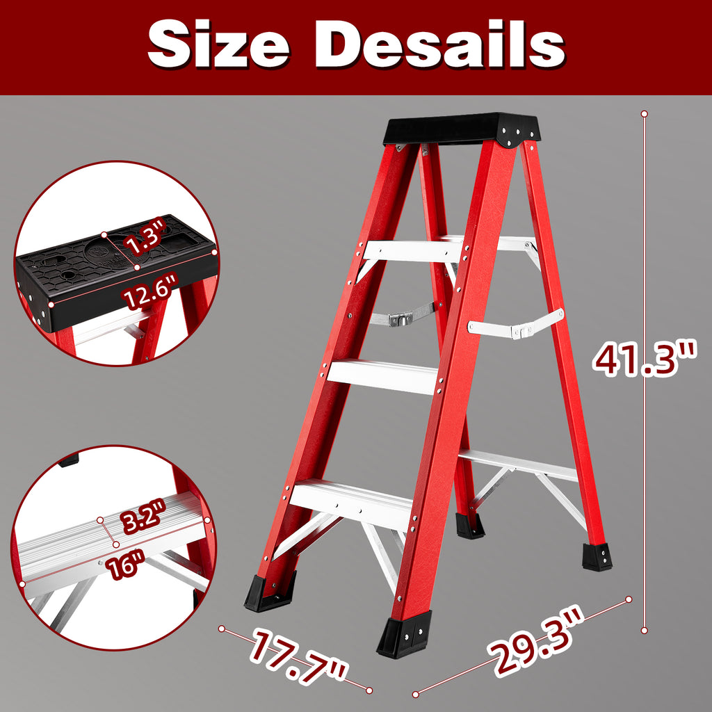 Fiberglass ladder, single-sided stepladder for electrical engineering ladder construction insulation ladder with a load capacity of 330 pounds