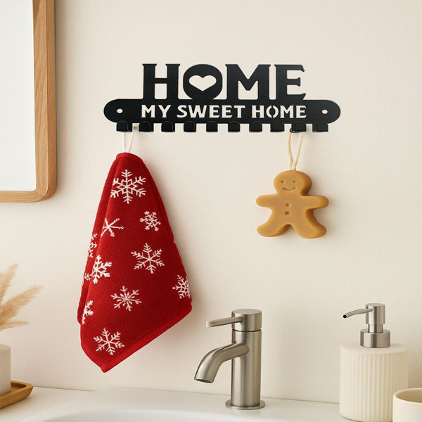 AEELLEEA-Home Sweet Home Wall Mount Key Hook Rack, Iron Decorative Sign with Multiple Hooks, Entryway Organizer Hanger