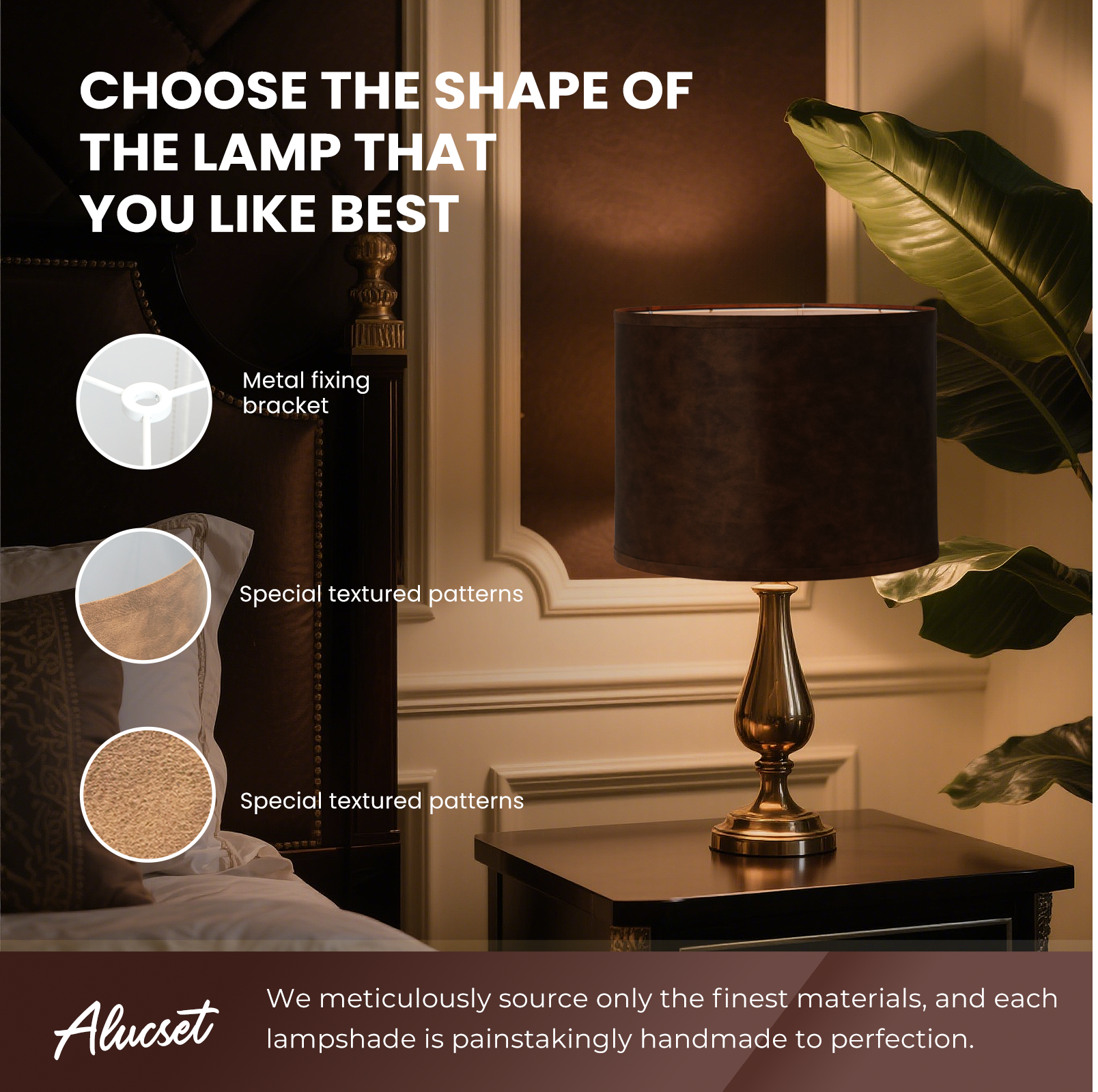 ALUCSET 2-Pack 15"×12" Brown Faux Leather Drum Lamp Shades, Spider Fitter with Harp Included for Table & Floor Lamps