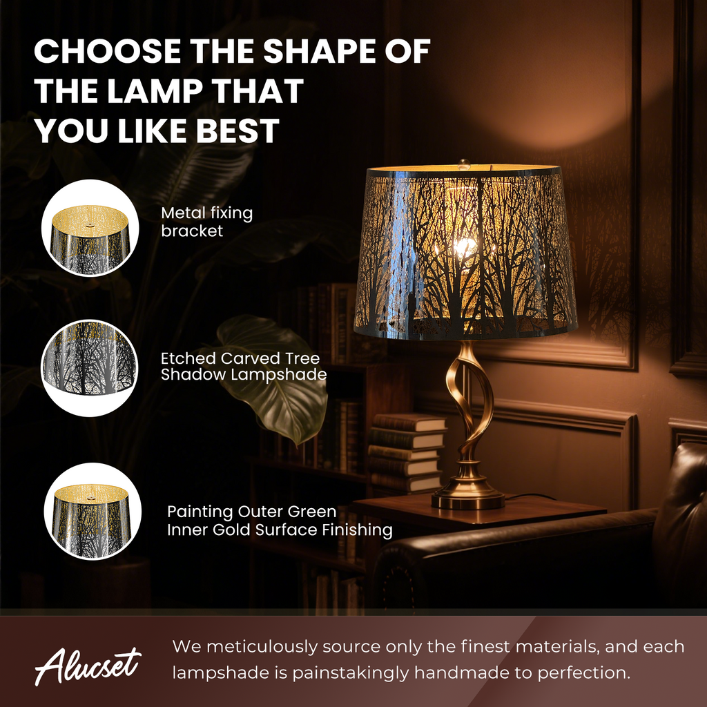 Large Drum Lampshade | Modern Metal Forest Mirror Effect