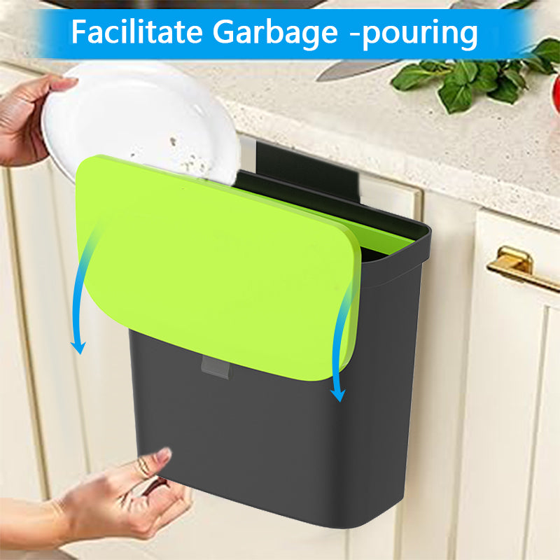 Kitchen Cabinet Door Hanging Trash Can 4L Counter Scrap Collector Small Indoor Bin Lid Manual Open Slim Wall Mount Waste Container Removable Hook Compact Plastic for RV Bathroom Dorm Pantry Sink