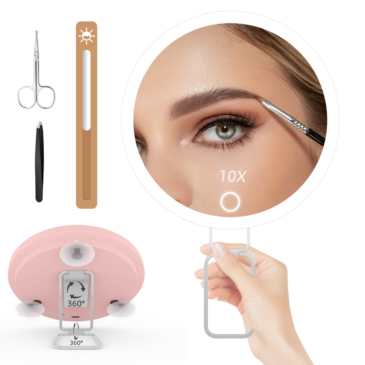 LED Makeup Mirror with Lights, 3 Lighting Modes, 10X 20X 30X Magnifying Vanity Mirror, Desk Suction Hanging 3-Way, Travel