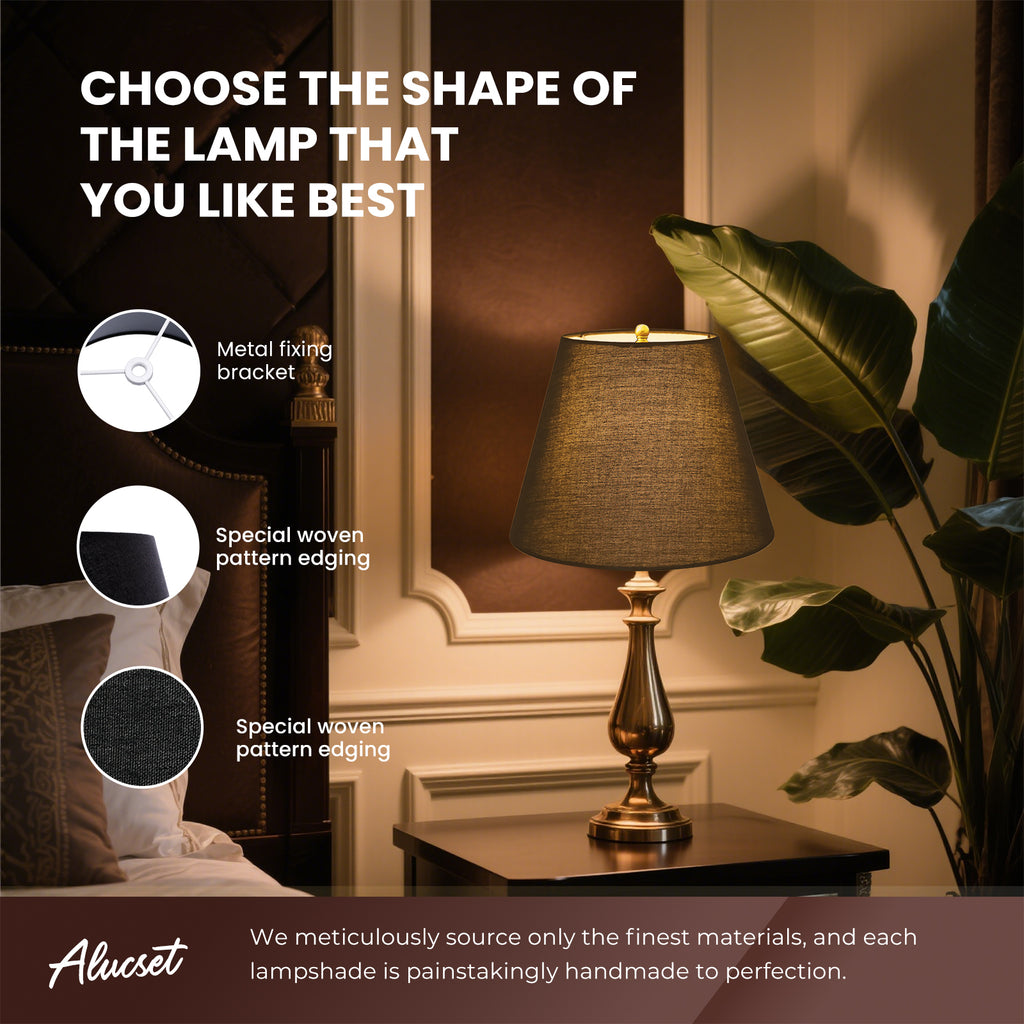 ALUCSET Natural Linen Barrel Black Lamp Shade  6x10x7.5 inch Spider Fitter for Table Lamp Floor Lamp