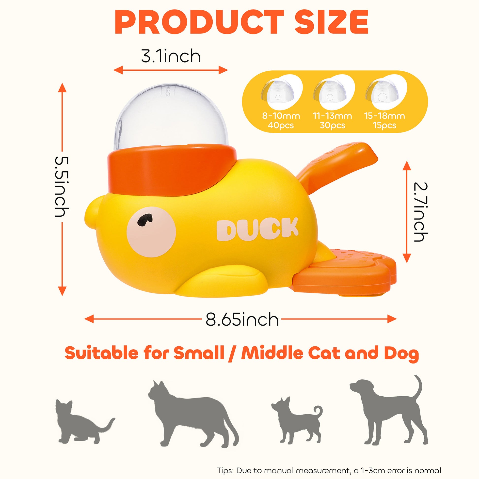 Duck Interactive Treat Dispenser - 2-in-1 Dog Puzzle Toy with Button, Slow Feeder for Small & Medium Dogs/Cats, IQ Training & Entertainment