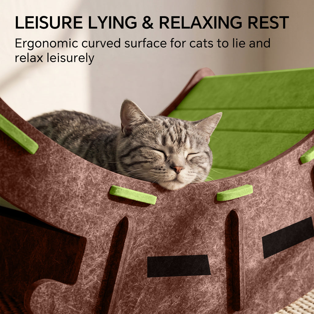 Felt Cat Rocking Bed, Gentle Rocking Cat Lounger with Scratch Resistant Surface, Interactive Indoor Cat Furniture for Kittens and Cats, Green