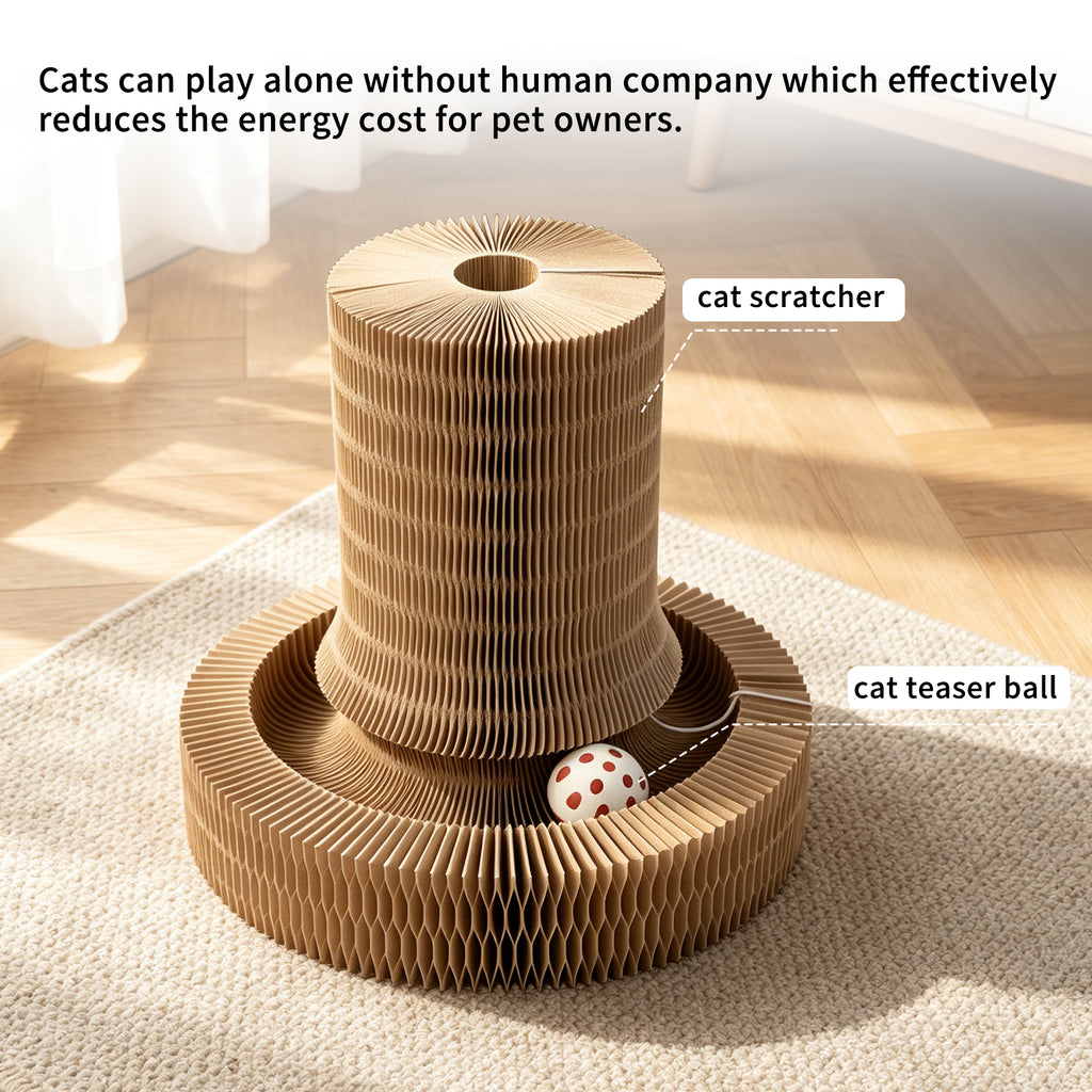 Magic Accordion Cat Scratcher Toy, Foldable Corrugated Cardboard Cat Scratching Board with Ball Track, Interactive Indoor Cat Toy & Furniture Protector