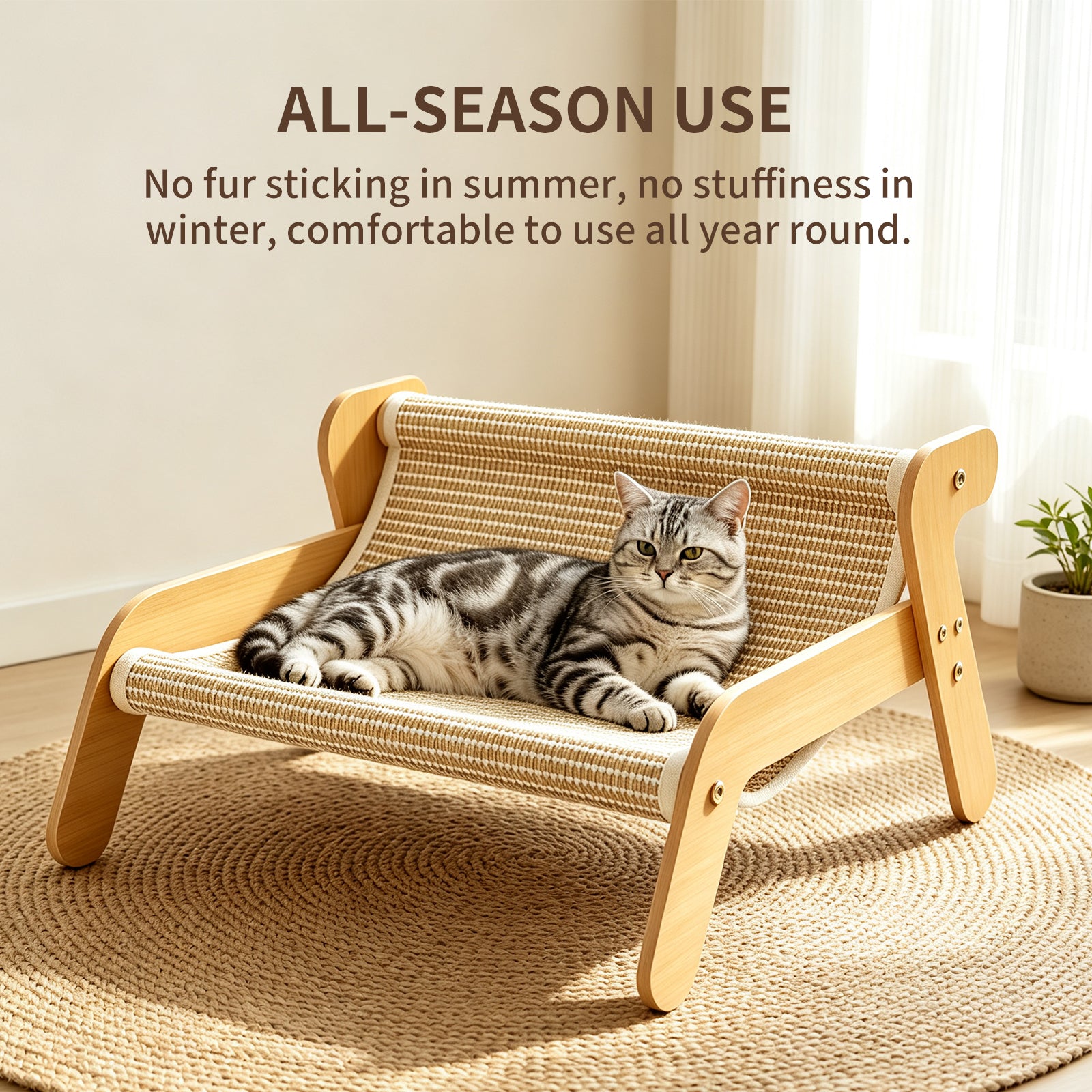 Sisal Cat Scratcher Couch, Wooden Frame Cat Lounger, Scratching Board Furniture for Indoor Cats