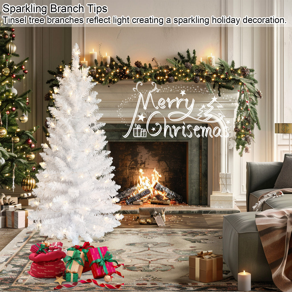 3 FT White Christmas Tree with 30 Pre-Strung UL Lights, 88 Tips Artificial Holiday Tree with Plastic Stand for Indoor Home Decor.