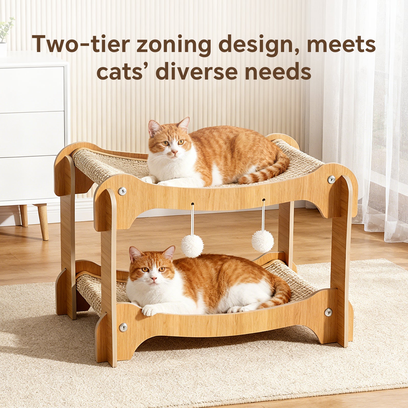 Ergonomic Cat Scratching Lounge Chair Bed- Natural Sisal Scratcher with Solid Wood Frame and Anti Slip Base for Pets