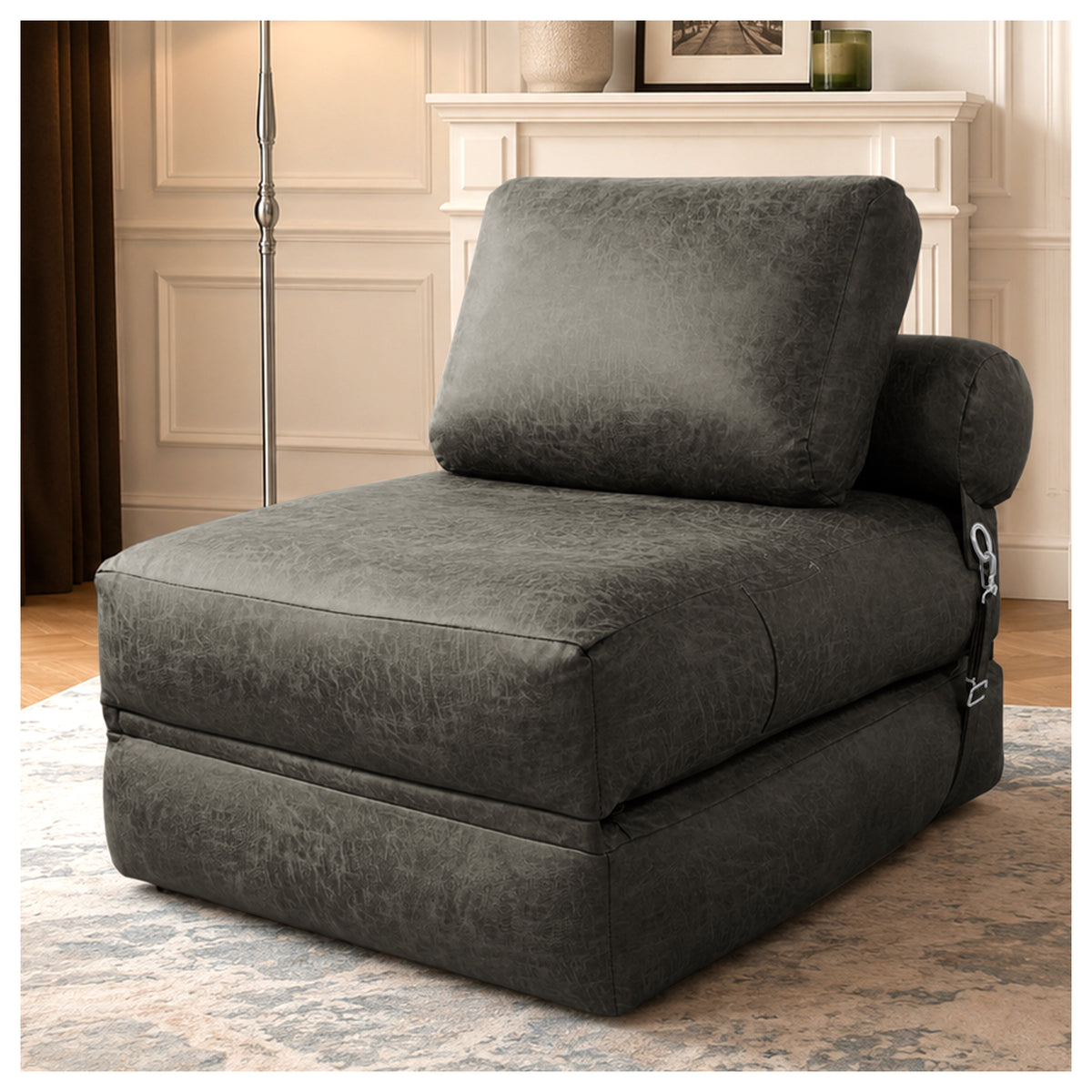 AEELLEEA 3-in-1 Convertible Folding Sofa Bed, Foam Sleeper Chair with Pillow, Floor Sofa for Living Room and Bedroom, Dark Gray