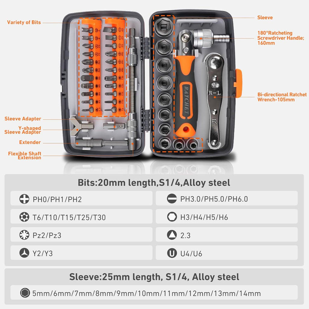 KeenWise 38-in-1 Pink Tool Set Ratcheting Screwdriver Kit, Magnetic Precision Mechanic Tools for DIY Home Repair, Multi-Bit Screwdriver Set (2880B)