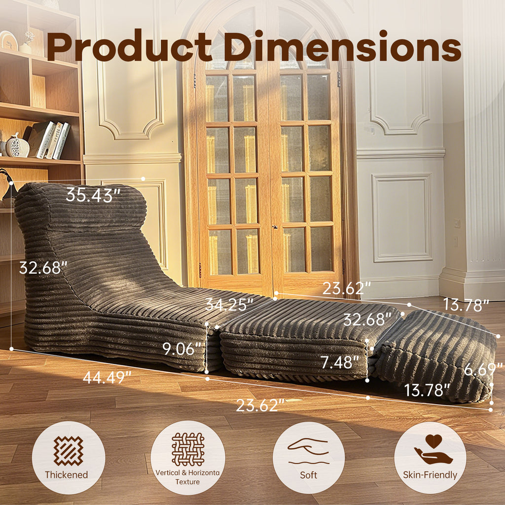 AEELLEEA Adjustable Striped Floor Chaise Lounge, Foldable Multi-Position Recliner Sofa with Thick Fabric for Bedroom Living Room