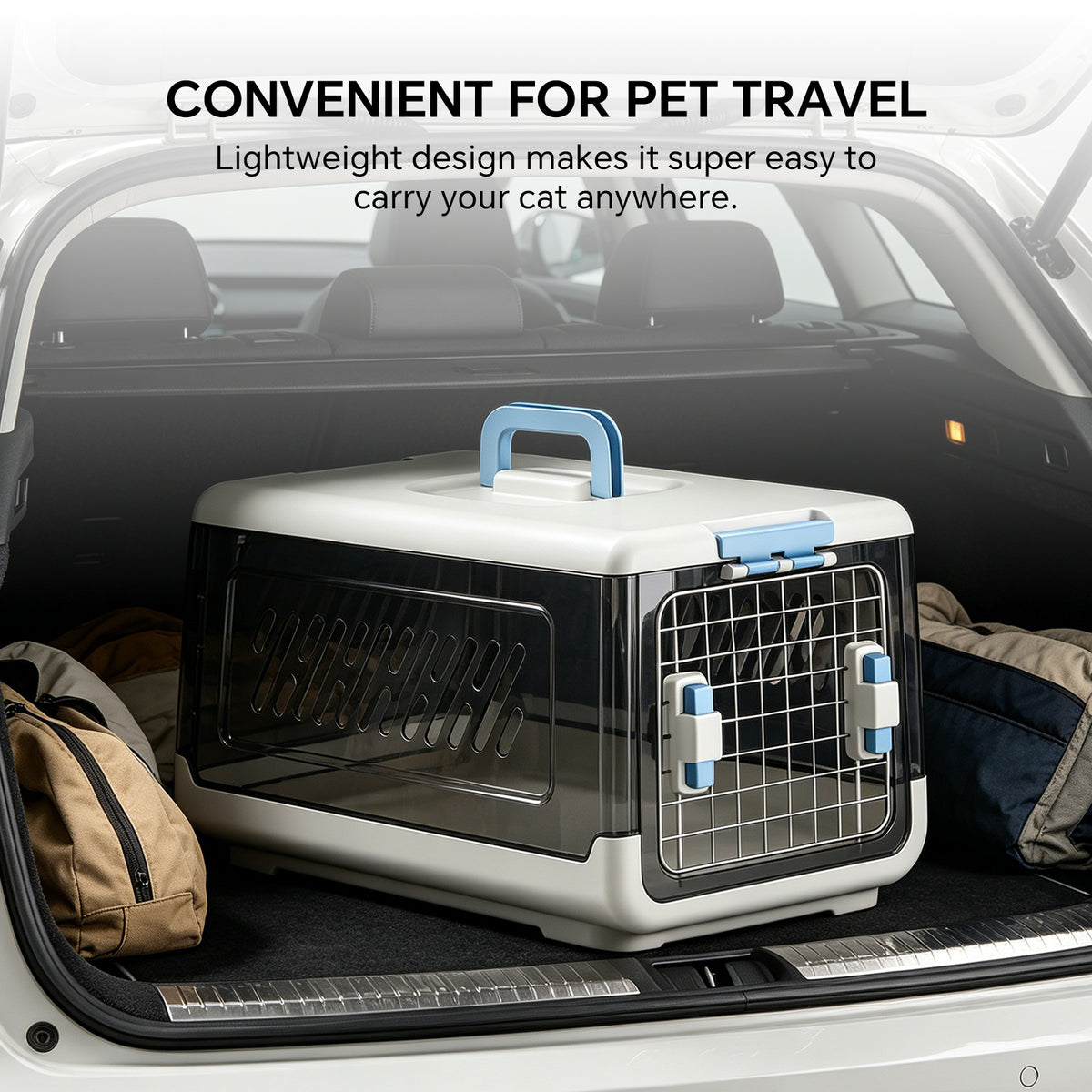 Portable Outdoor Cat Enclosure with Metal Wire Ventilation, Hard-Sided Pet Travel Kennel Carrier for Cats, Puppies, Rabbits and Small Animals