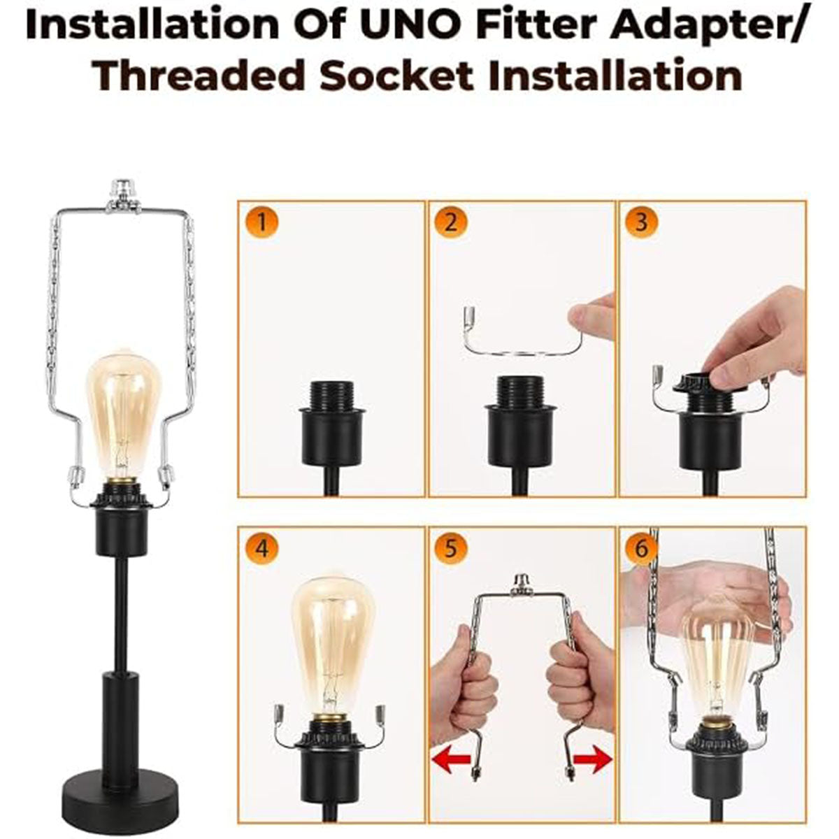 ALUCSET Adjustable Lamp Harp Holder, 8-12 Inch Lampshade Bracket Kit with UNO Fitter Adapter, Compatible with E14 E26 E27 Lamp Base and Standard Lamp Rod