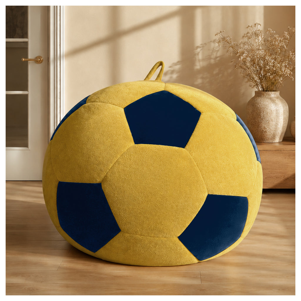 AEELLEEA Soccer Ball Bean Bag Chair for Adults, Oversized Foam Lounge Chair with Soft Flannel Fabric and Carry Handle, Yellow and Blue