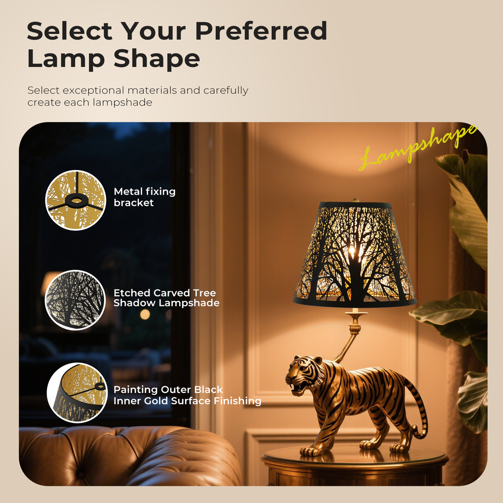 5"x9"x7" Modern Shades Scalloped Metal Lamp Shade  Black Gold Forest Etched