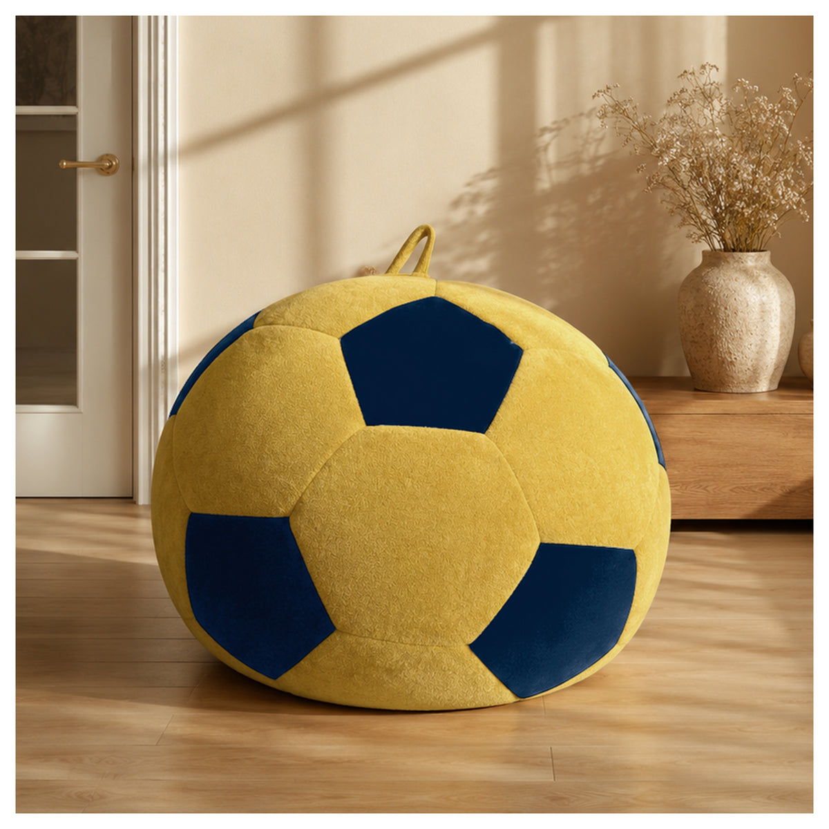 AEELLEEA Soccer Ball Bean Bag Chair for Adults, Oversized Foam Lounge Chair, Soft Flannel Floor Gaming Chair, Yellow and Blue