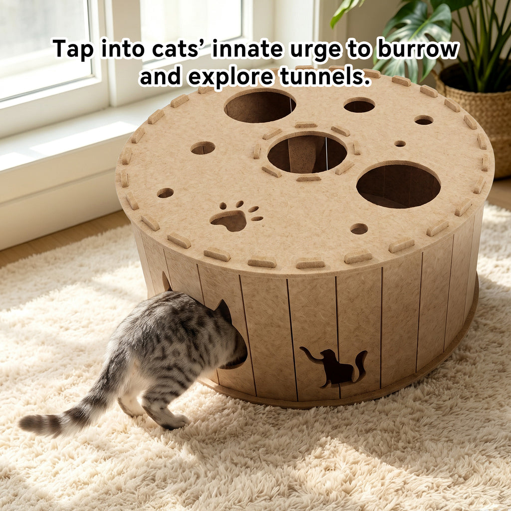 Felt Cat Bed for Indoor Cats, Kitty Cave Tunnel House with Scratching Surface, Scratch-Resistant Hideaway for Multiple Cats