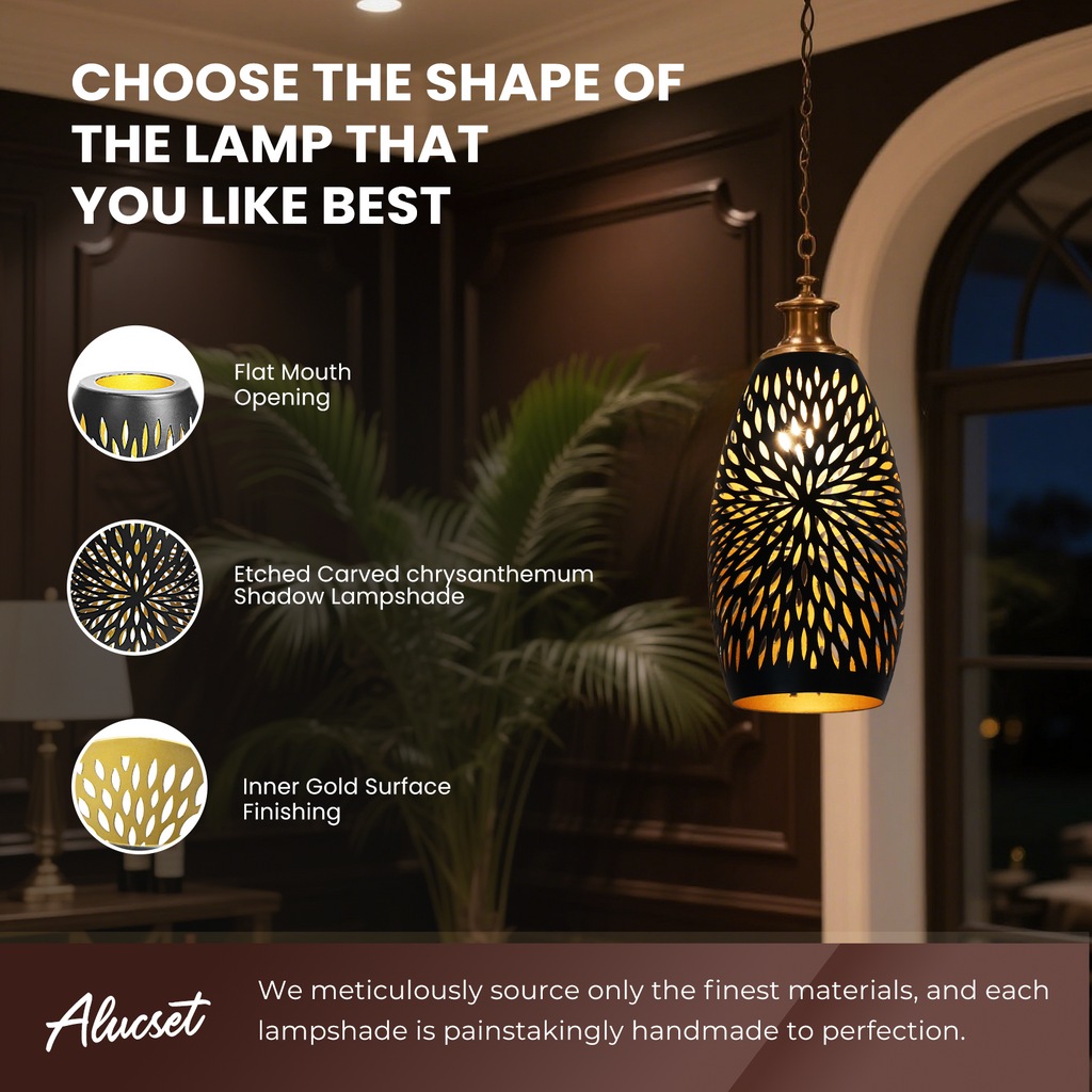 Etched Hollow Oval Pendant Shade – 7.8×4.7 Inch&1-5/8" Fitter