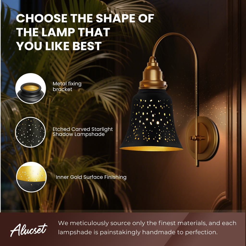 Globes Shades 3-Pack Starlight Etched Metal Lamp Shade Black Gold  4.72" for Pendant, Sconce, Ceiling Fan