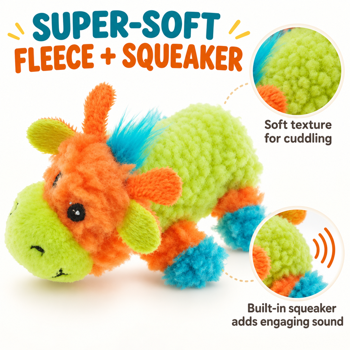 AEELLEEA 6.5" Plush Squeaky Dog Toy, Soft Fleece Animal Toy for Small Dogs, Indoor Toss, Fetch & Cuddle