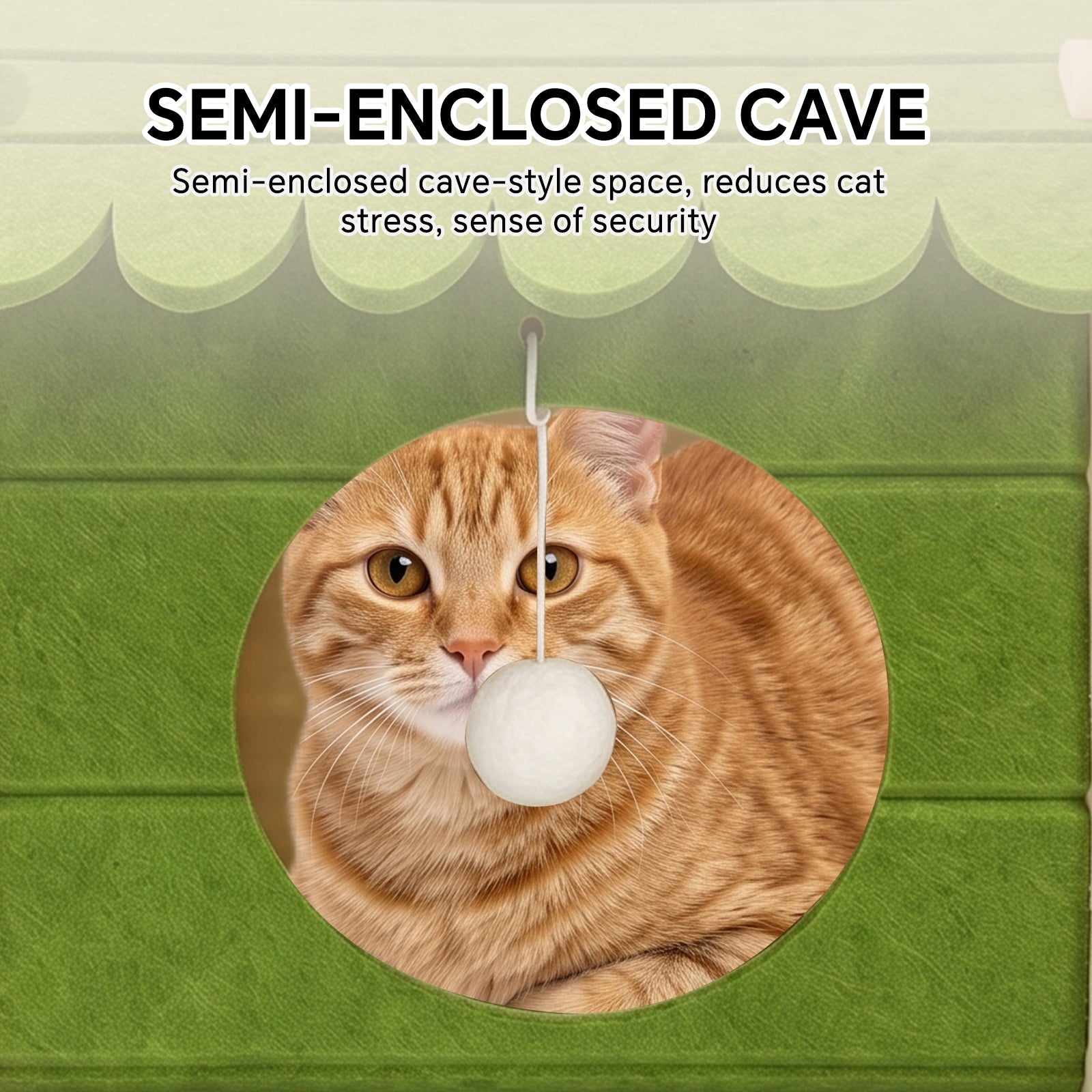 Foldable Felt Cat House Bed with Hideaway Cave, Scratch Resistant Cozy Cat Nest for Indoor Cats Kittens and Small Pets, Portable Easy Storage, Green