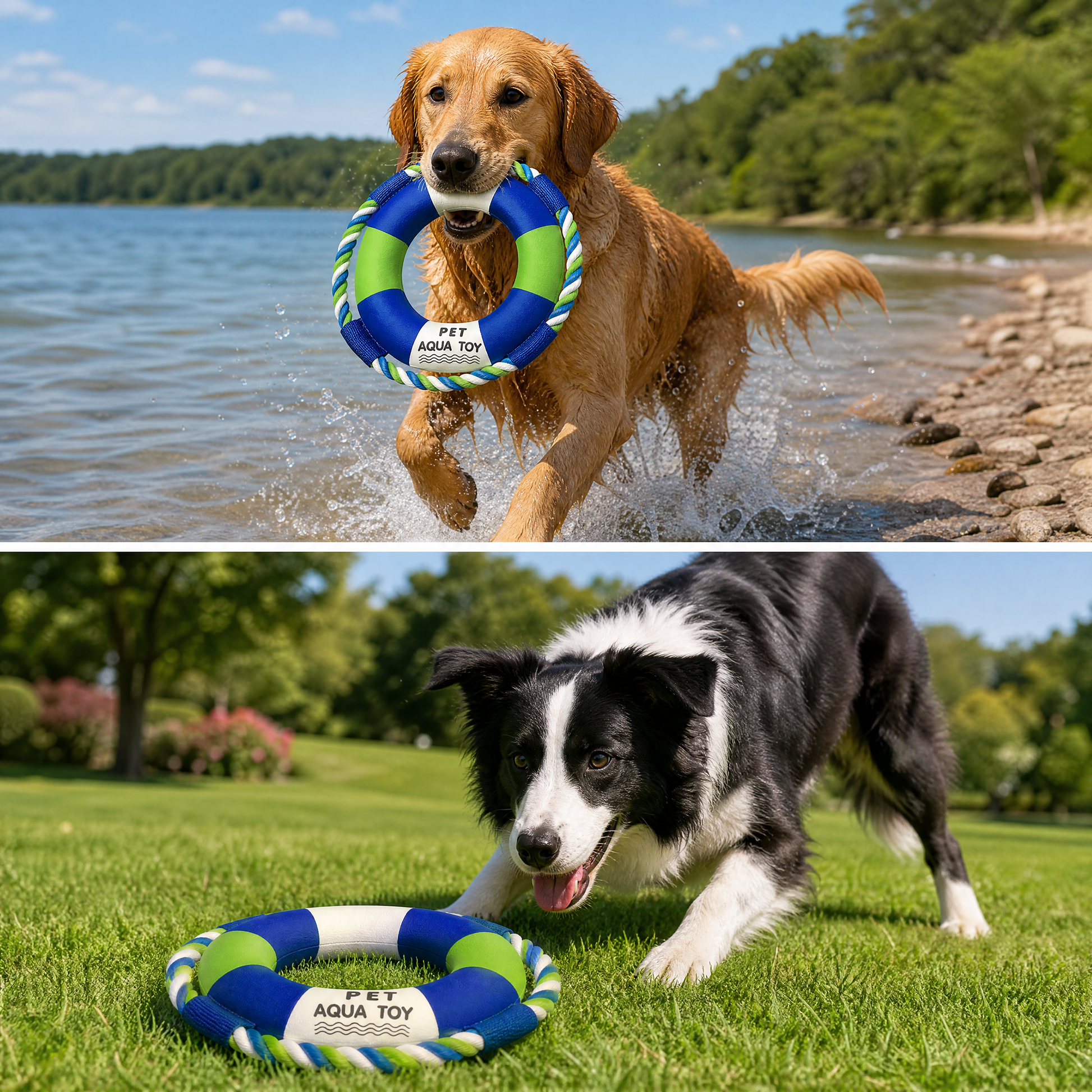Floating Dog Water Toy, Life Preserver Shape Dog Toy with Rope Handles, Waterproof Interactive Tug Fetch Toy for Swimming Pool Lake Beach, Outdoor Pet Toy for Medium Large Dogs