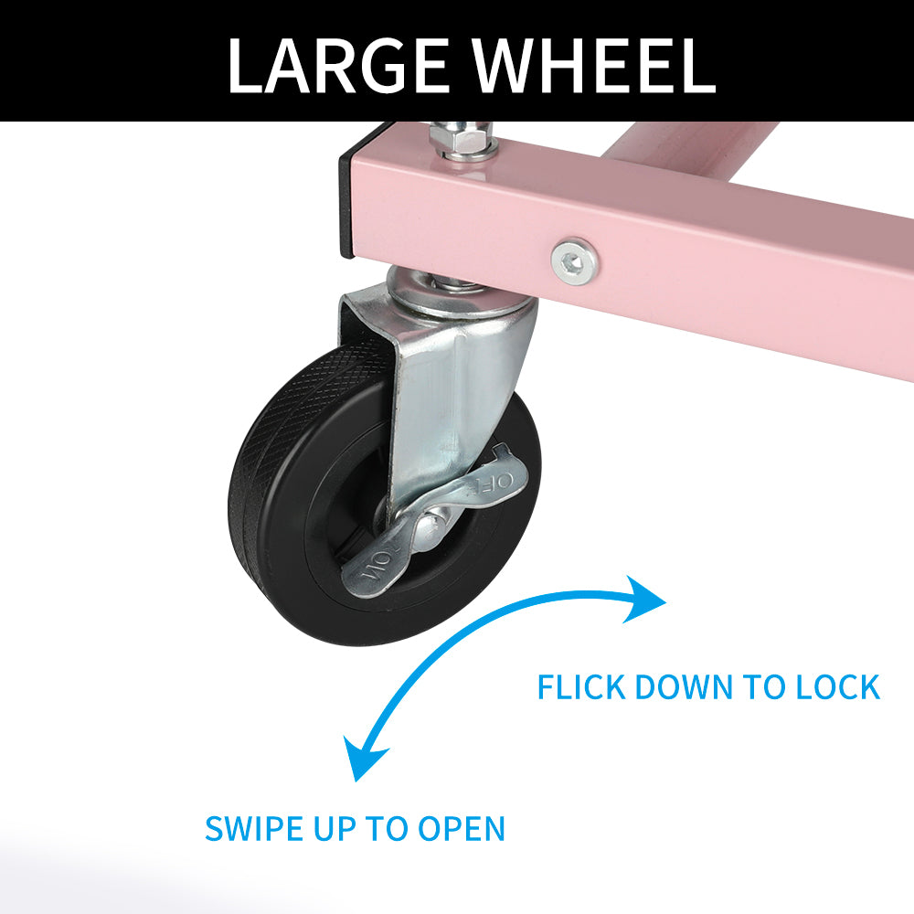 Pink Rolling Garment Rack with Wheels, Adjustable Single Rod Metal Clothes Rack, Heavy-Duty Clothing Organizer Holds Up to 150 lbs for Bedroom, Dorm, Laundry Room, and Balcony
