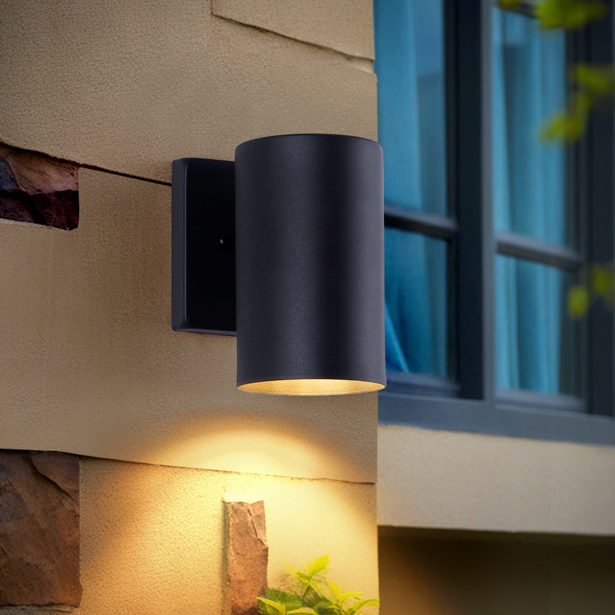 2 Pack Black Cylinder Downlight Wall Sconce, Aluminum Hardwired Wall Mount Light Fixture, Modern Single Direction Outdoor Wall Lamp