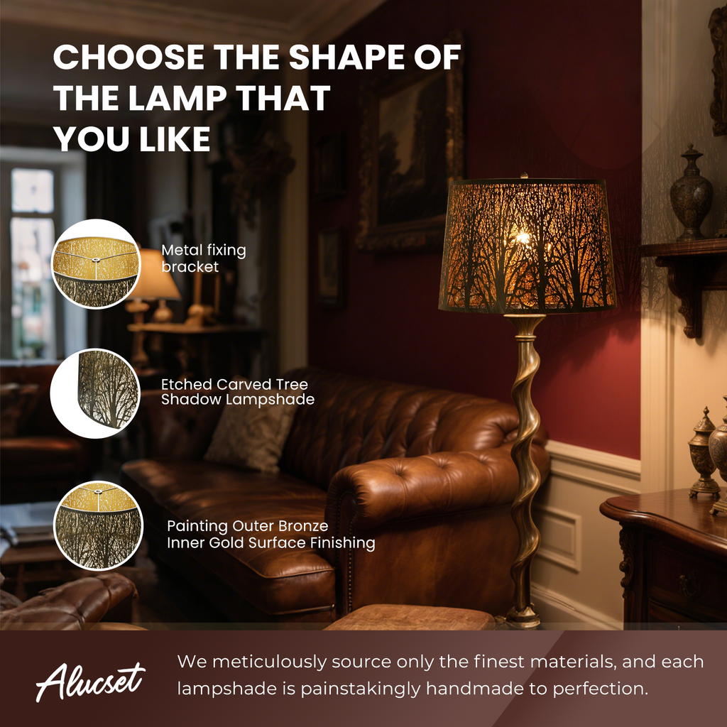 Forest Etched Drum Lampshade – 12×14×10 Inch