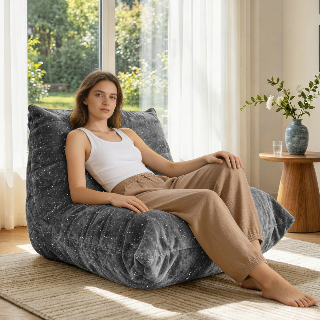 AEELLEEA Sparkling Chenille Bean Bag Chair, Ergonomic Lazy Sofa with Removable Cover & Anti-Slip Base