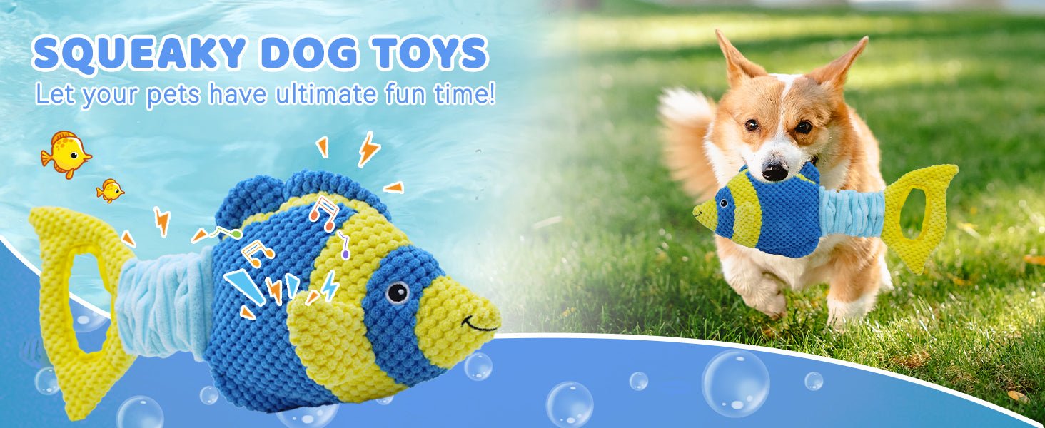 Dog Toys, Interactive Fish Puppy Toys with Crinkle Paper to Keep Them Busy