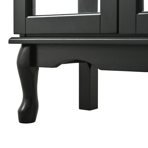 AEELLEEA Black Curio Display Cabinet with Tempered Glass Doors, Adjustable Shelves & Acrylic Mirror Back Panel