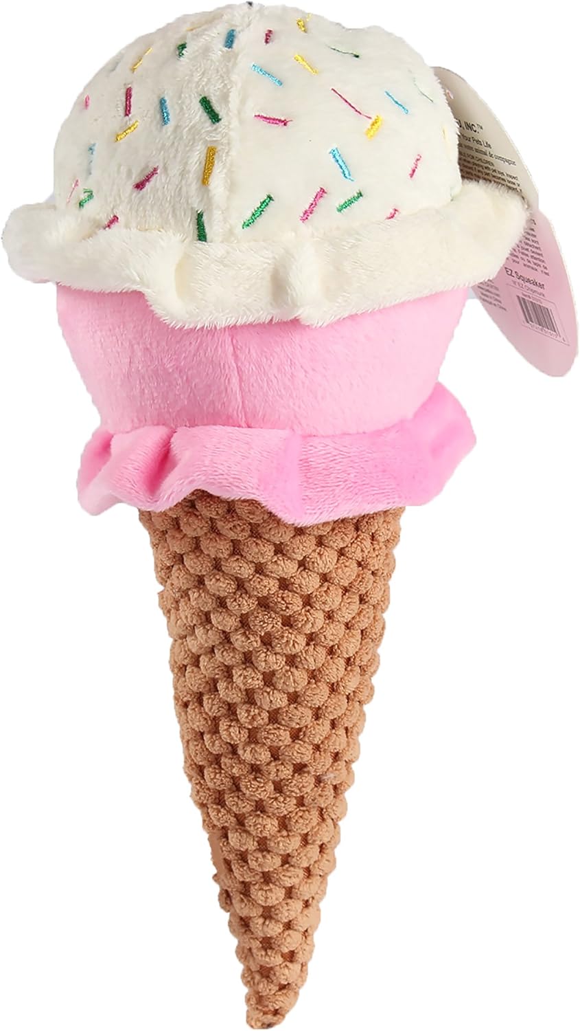 ZippyPaws Pet Lou Durable Plush Dogs Squeak Toys. 10-Inch Ice Cream