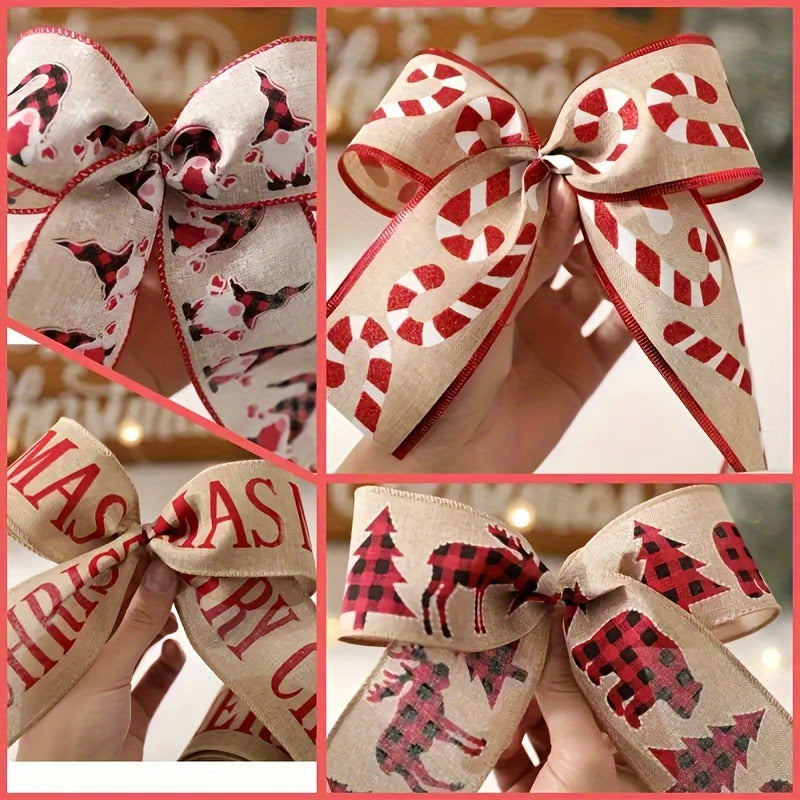 Creative Christmas Ribbon (4-piece set), suitable for handmade and commercial decoration, three-dimensional patterns, exquisite and eye-catching