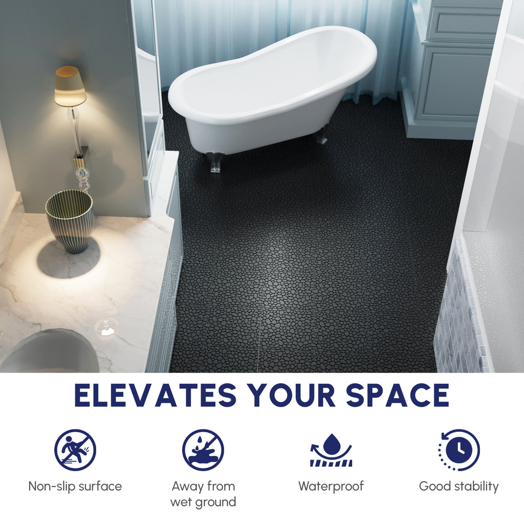 AEELLEEA 12x12 Inch Black Interlocking Deck Tiles, Pebble Pattern Plastic Floor Tiles, Waterproof Non-Slip, Pack of 60 for Bathroom, Patio, Balcony
