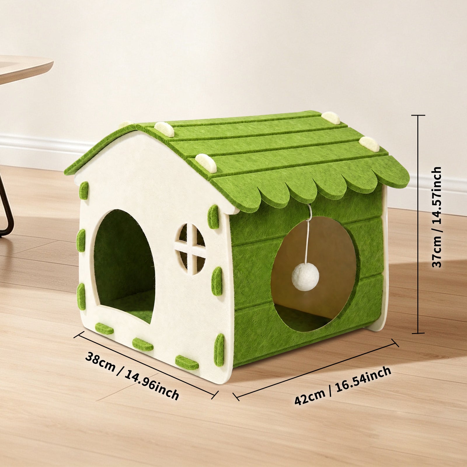 Foldable Felt Cat House Bed with Hideaway Cave, Scratch Resistant Cozy Cat Nest for Indoor Cats Kittens and Small Pets, Portable Easy Storage, Green