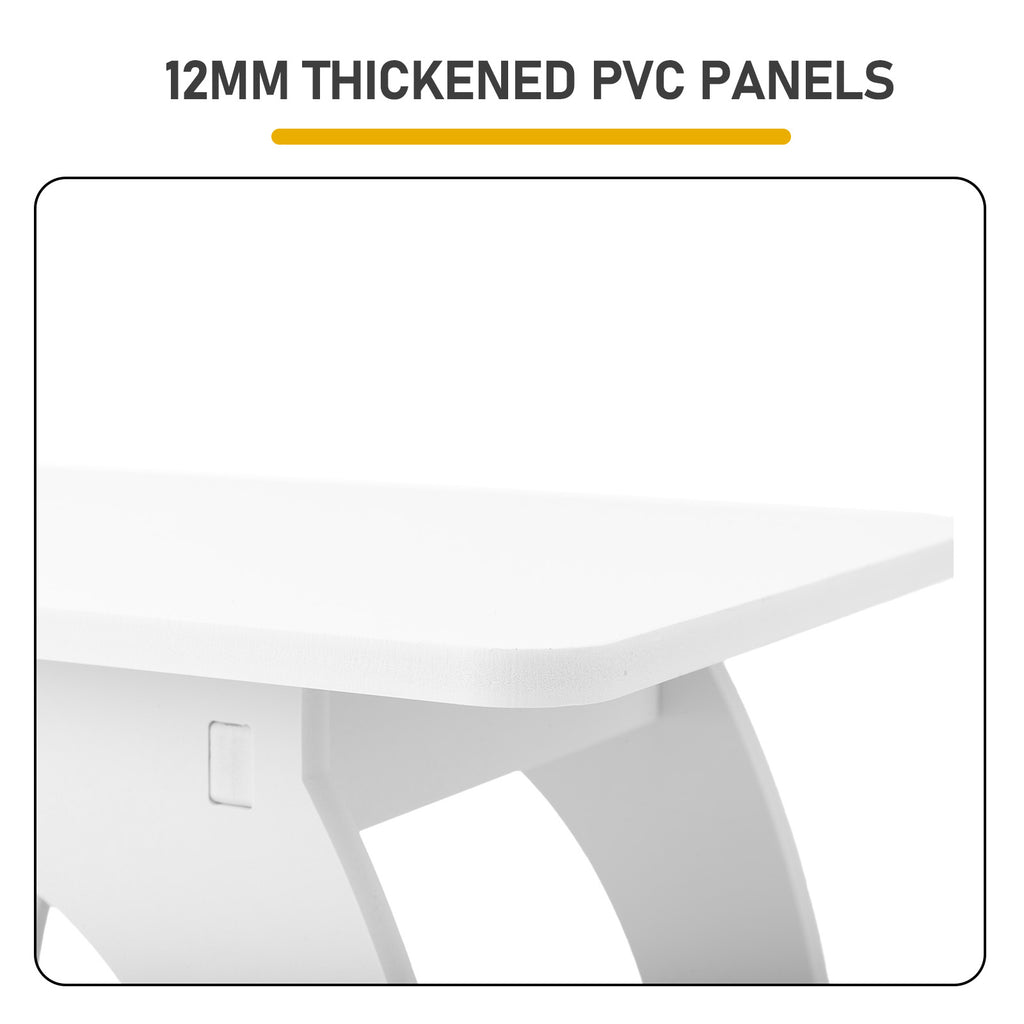 Side Table with Storage, Modern Arch Design End Table, White PVC Nightstand for Small Spaces, Indoor & Outdoor Accent Table