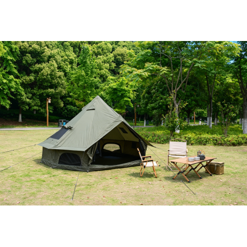 Pyramid Bell Tent 157.48x98.43 Inch, Olive Green Glamping Tent with Center Pole, Large Canvas Camping Tent for Family