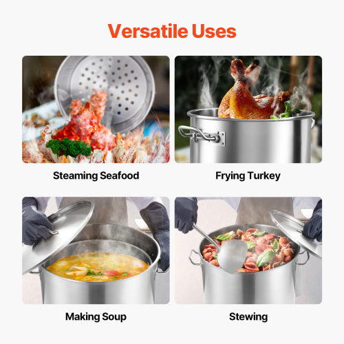 84 Quart Stainless Steel Stock Pot with Steamer Basket and Lid, Large Heavy Duty Soup Sauce Pot for Cooking Turkey Seafood