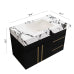 Bathroom Vanity with Marble Countertop, Black Modern Vanity Cabinet with Gold Handles, Ceramic Sink Vanity with Drawers for Bathroom