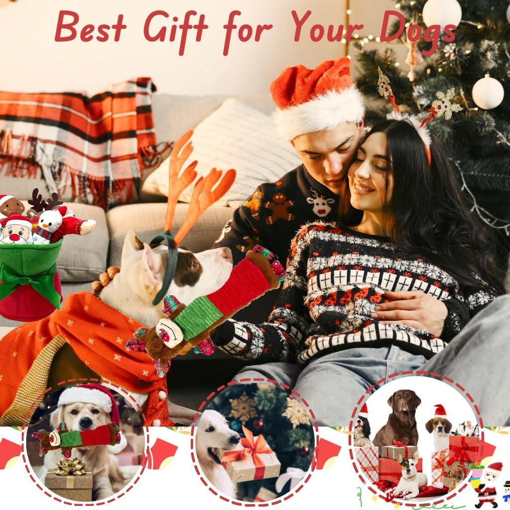3PCS Christmas Dog Squeaky Toys with Crinkle, Xmas Interactive Plush Toys to Boredom, Dog Enrichment Chew Toys to Keep Them Busy, for Small Medium Large Size Santa Claus/Snowman/Deer