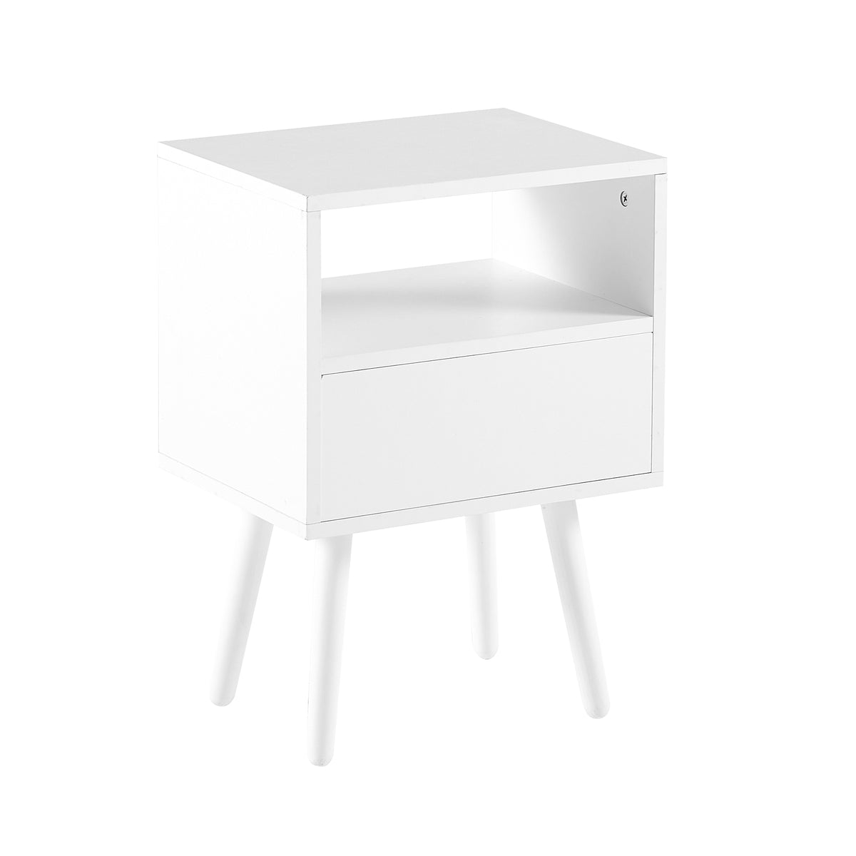 AEELLEEA- Rattan Side Table, Rectangle White End Table with Solid Wood Legs, MDF Frame, 120lbs Load Capacity
