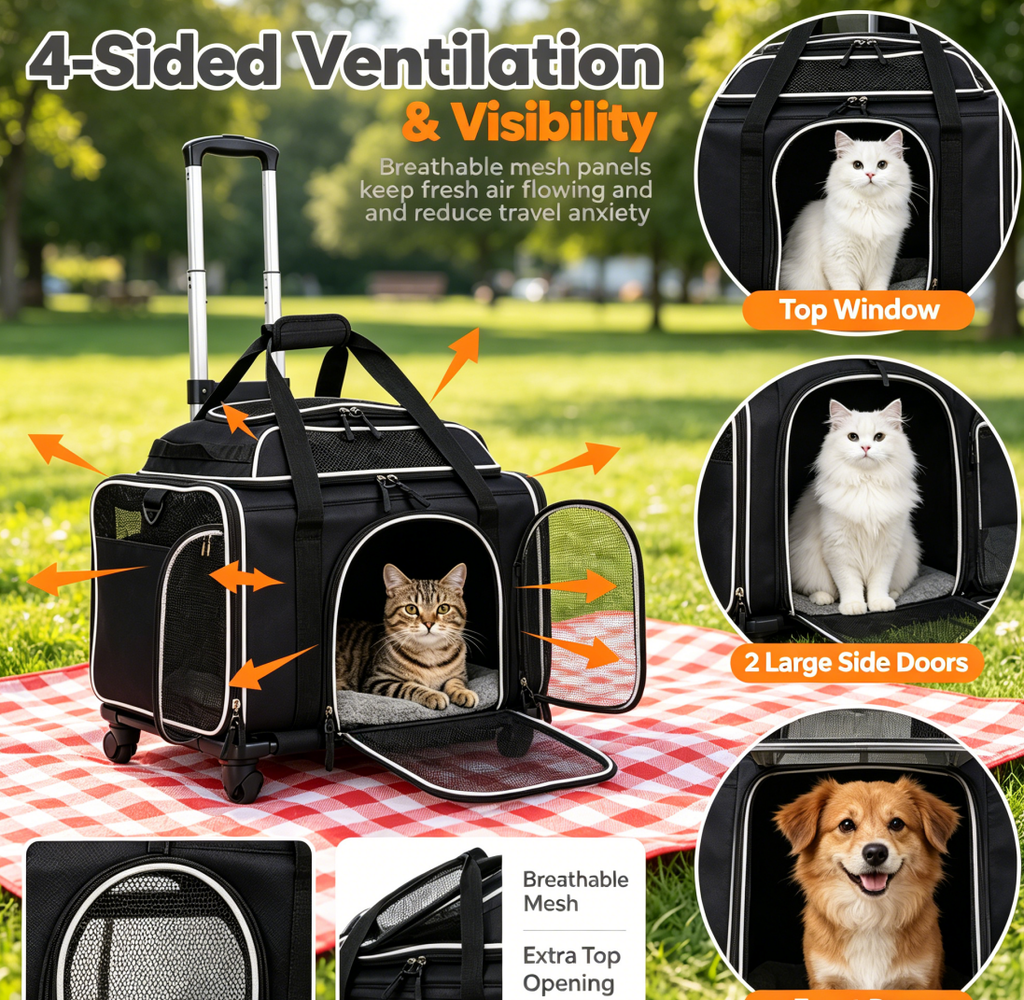 Rolling Pet Carrier with Wheels