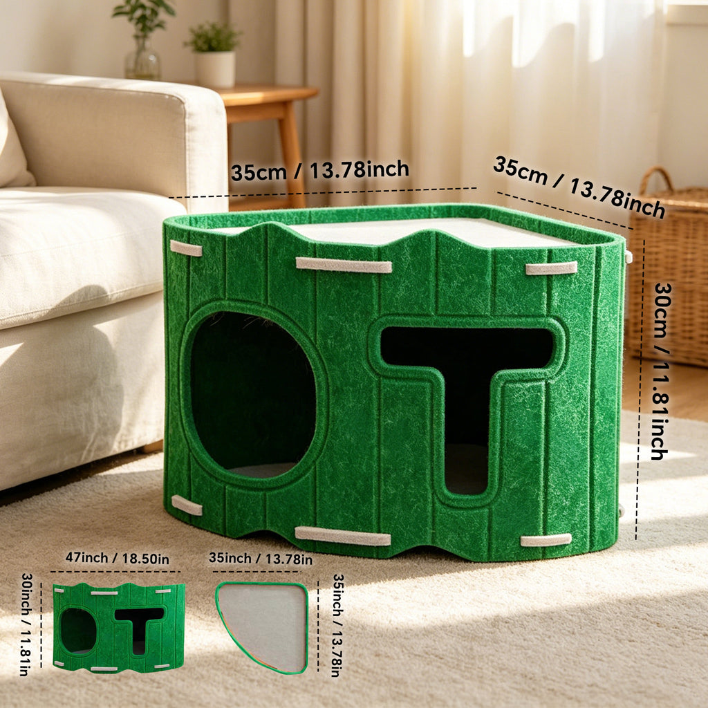 Warm Wool Cat Cave, Comfortable Pet Nest, Soft Cushion with Durable Felt, Double Opening Pets Bed for Indoor Outdoor Use, House with Trendy Design, Pet Shelter for Bedroom Living Room
