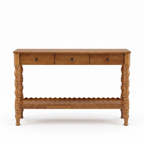 AEELLEEA 47.2" Farmhouse Console Table with 3 Drawers, Rustic Wood Entryway Table with Storage Shelf, Brown