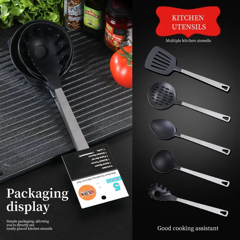 AEELLEEA-Cooking Utensil Set Premium 5 Piece Kitchen Utensil Set - Stainless Steel Handle and Nylon Faucet, Non-Stick, Heat Resistant, For Home, Gift