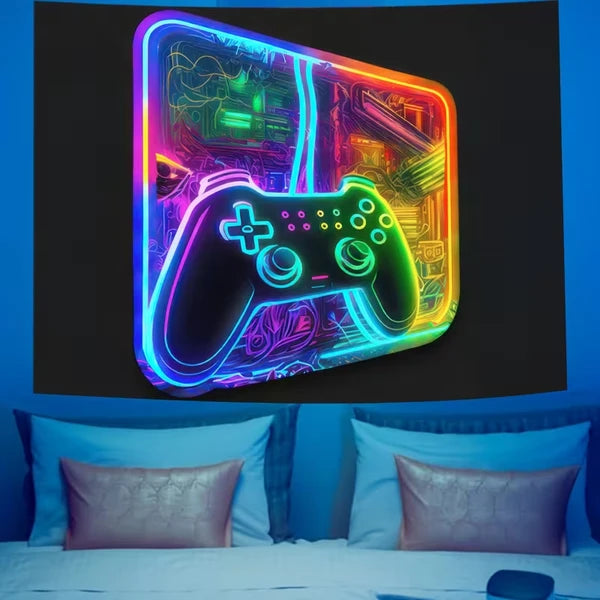 Aeelleea 90x60 in UV Reactive Neon Game Tapestry, Fluorescent Gamer Wall Hanging for Bedroom Gaming Room