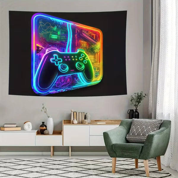 Aeelleea 90x60 in UV Reactive Neon Game Tapestry, Fluorescent Gamer Wall Hanging for Bedroom Gaming Room